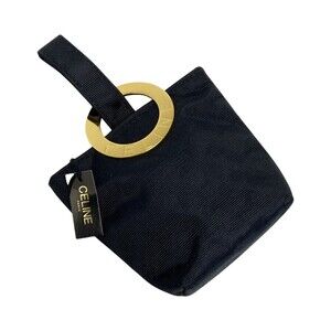 Celine Circle Logo Cosmetic Pouch Black Nylon